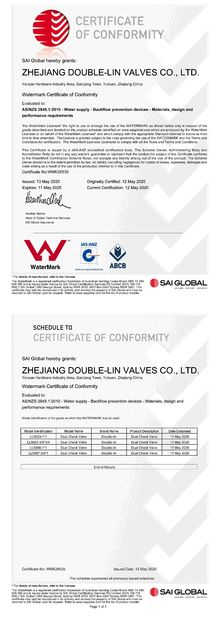 Китай ZHEJIANG DOUBLE-LIN VALVES CO.,LTD. Сертификаты