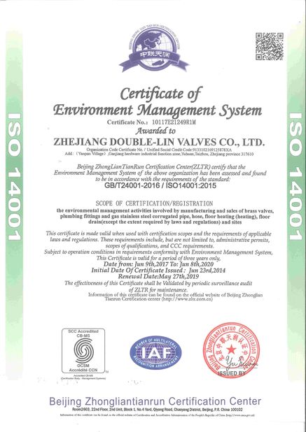 Китай ZHEJIANG DOUBLE-LIN VALVES CO.,LTD. Сертификаты